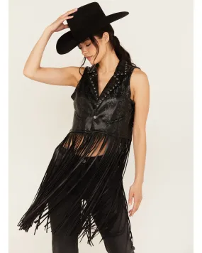 Rock & Roll Denim Women's Embellished Long Fringe Vest