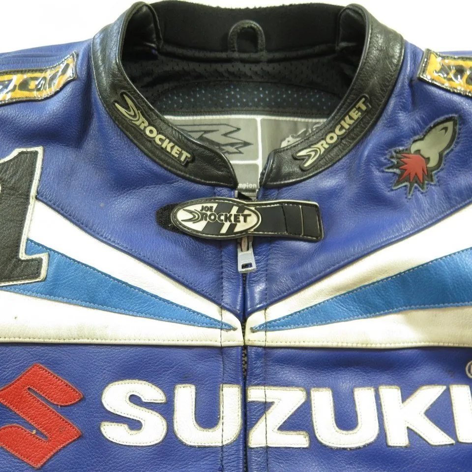 Rocket Racing Suzuki Jacket Mens 50 Motorcycle Leather  Bike Patches