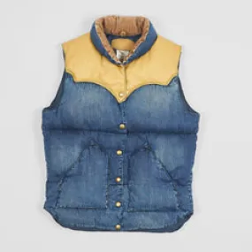 Rocky Mountain Ladies Indigo Shearling Collar Down Vest with Leather Yokes