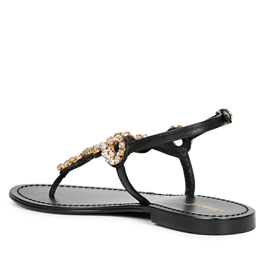 Saint Kaia Transparent Stone Black Leather Sandals