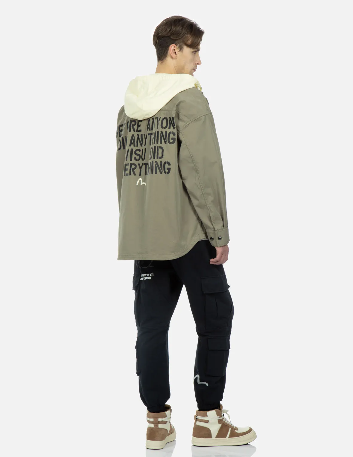 Seagull and Slogan Print Hooded Mock 2-in-1 Jacket