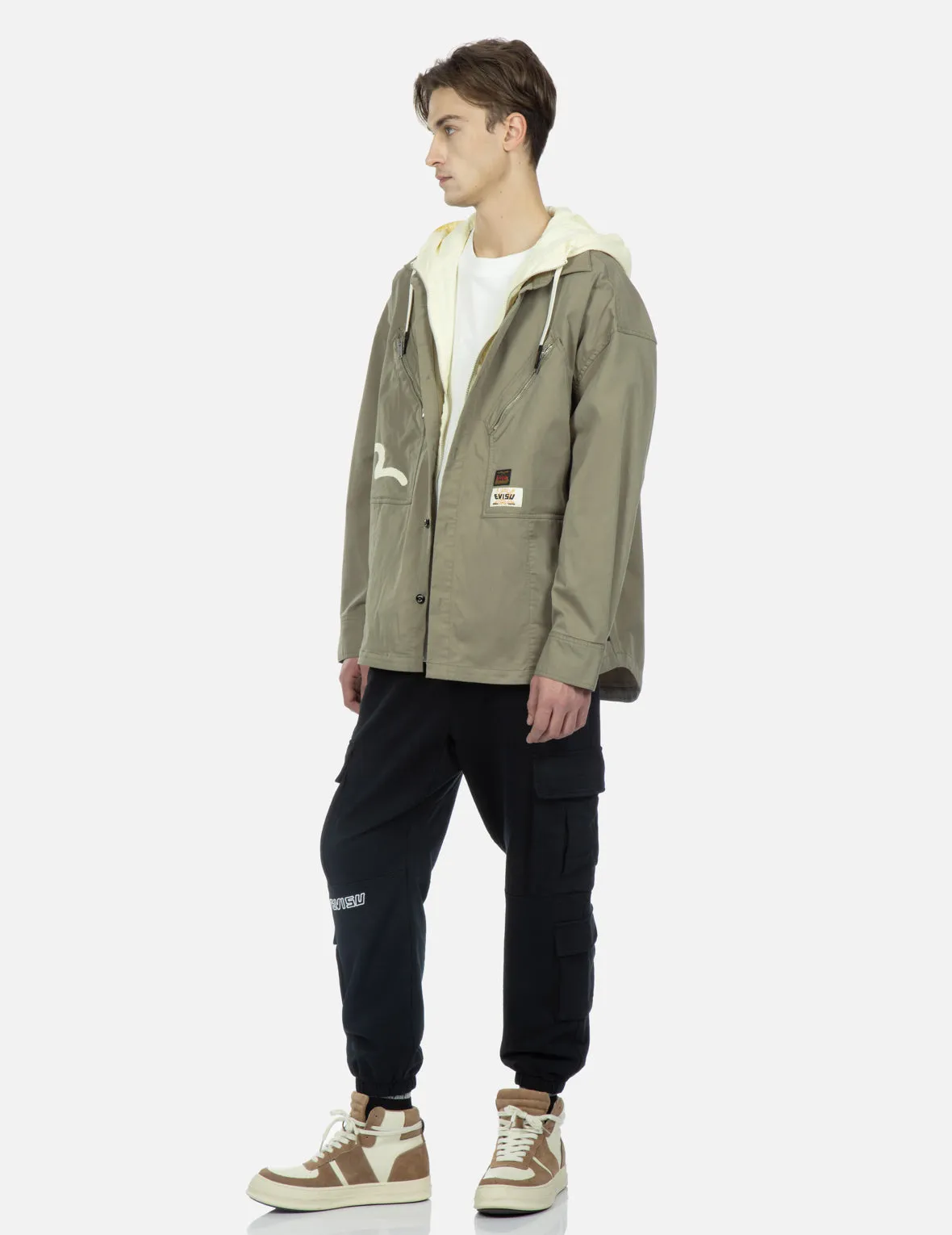 Seagull and Slogan Print Hooded Mock 2-in-1 Jacket