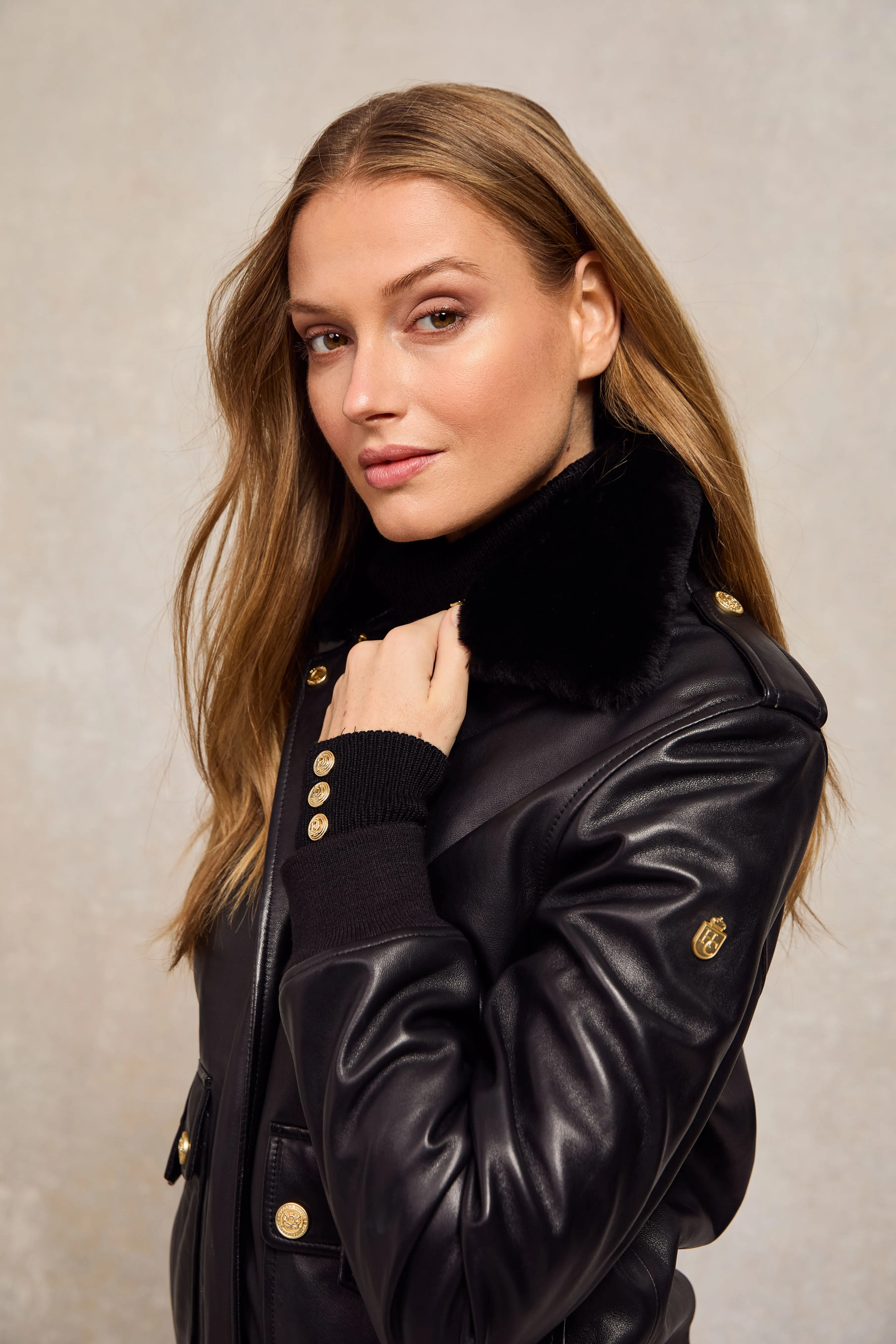 Sloane Leather Bomber (Black)