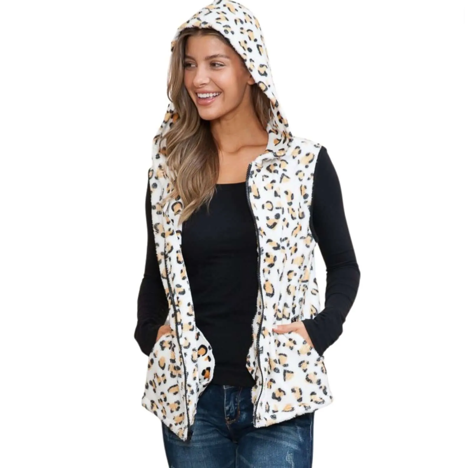 Soft Fleece Leopard Print Zipper Vest Made in USA