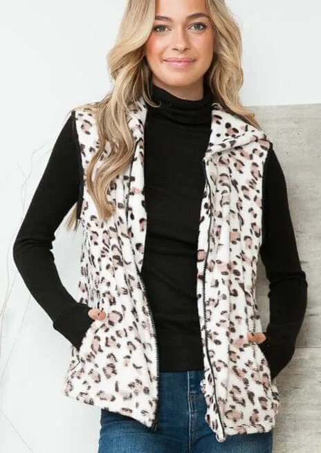 Soft Fleece Leopard Print Zipper Vest Made in USA