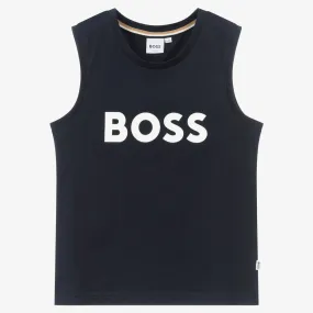 Teen Boys Navy Blue Cotton Logo Vest