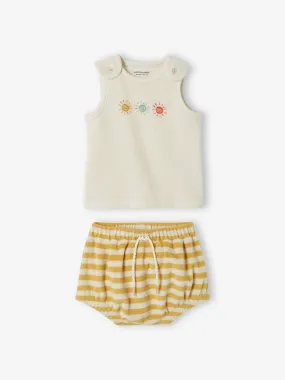 Terry Cloth Shorts & Sleeveless Top Outfit for Babies - pale yellow