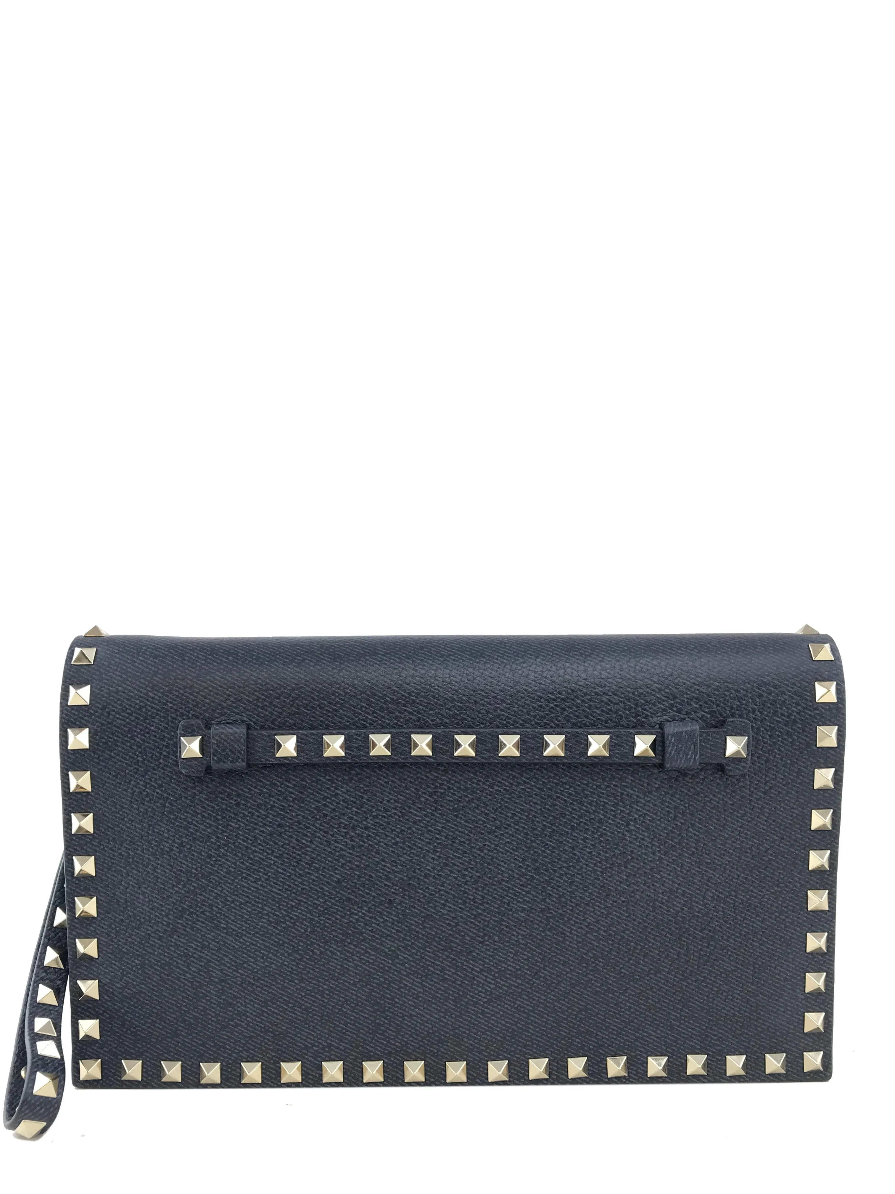 Valentino Leather Rockstud Wristlet Clutch Bag