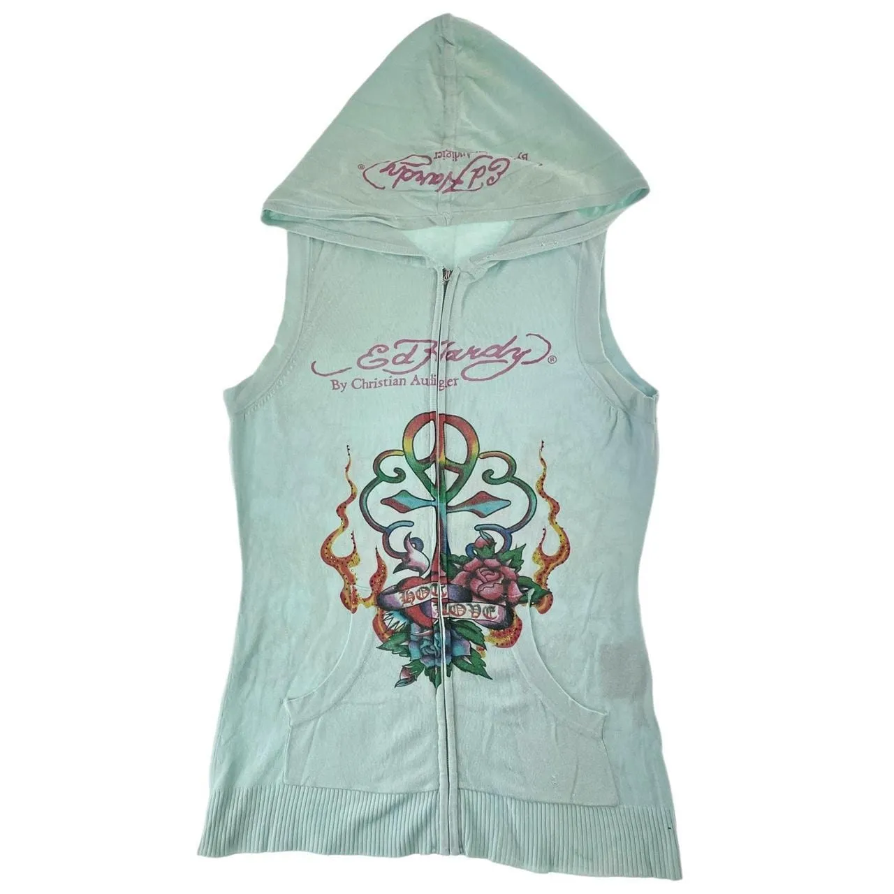 Vintage Ed Hardy knitted vest hoodie woman’s size M