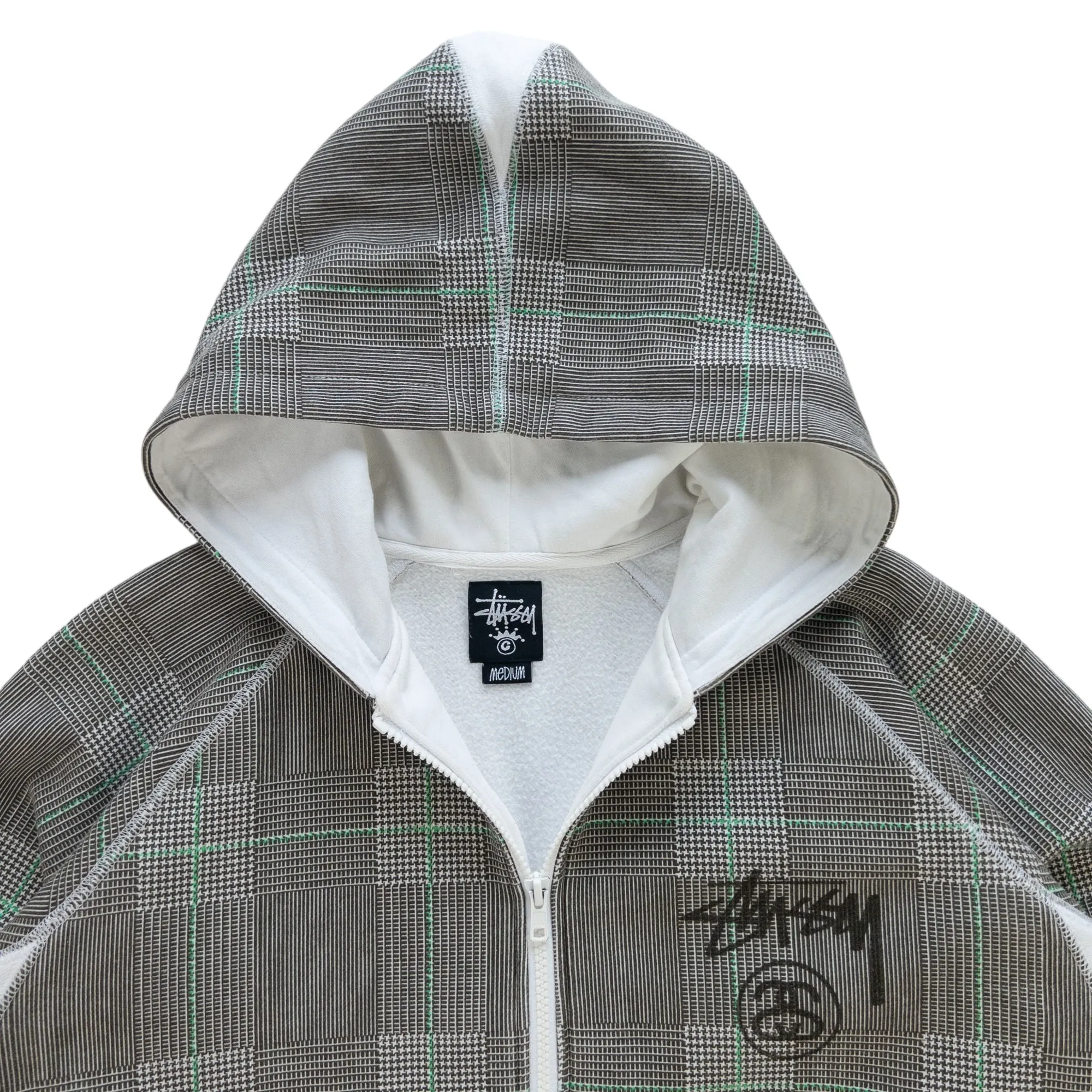 Vintage Stussy Check Zip Up Hoodie Size M | Second Wave Vintage