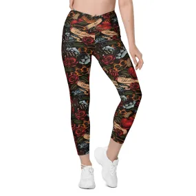 Vintage Tattoos Crossover Leggings With Pockets