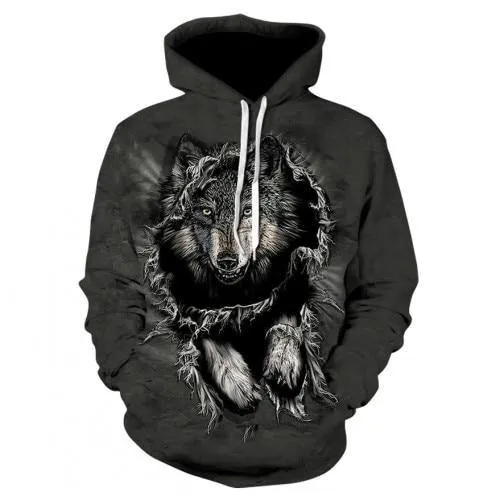 Wolf Printed Hoodie Quality Pullover