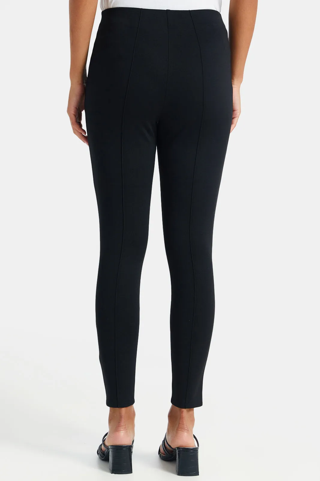 Women Black Single Pleat Leggings