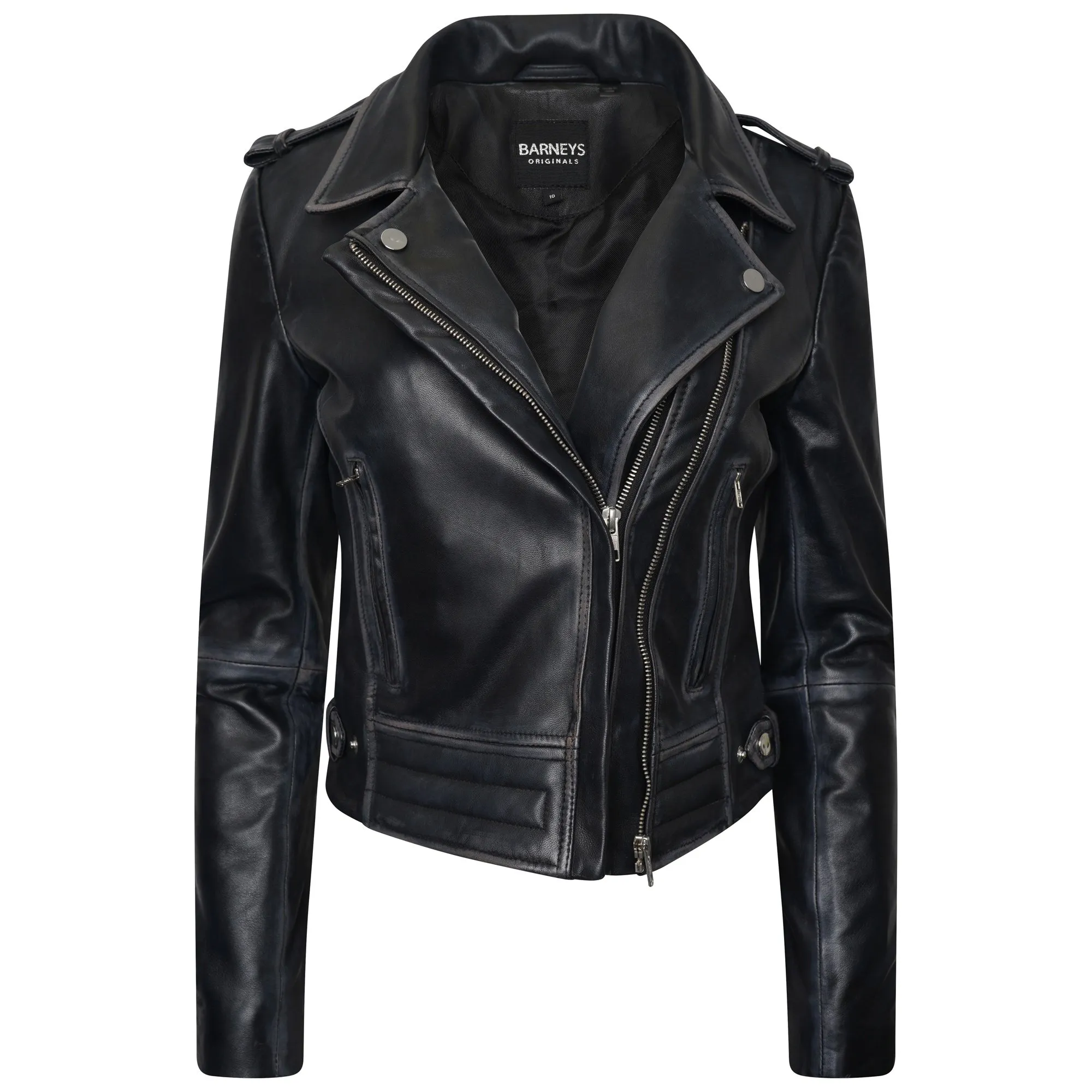 Women's Petite Washed Leather Jacket - The Beppe - Barneys Originals