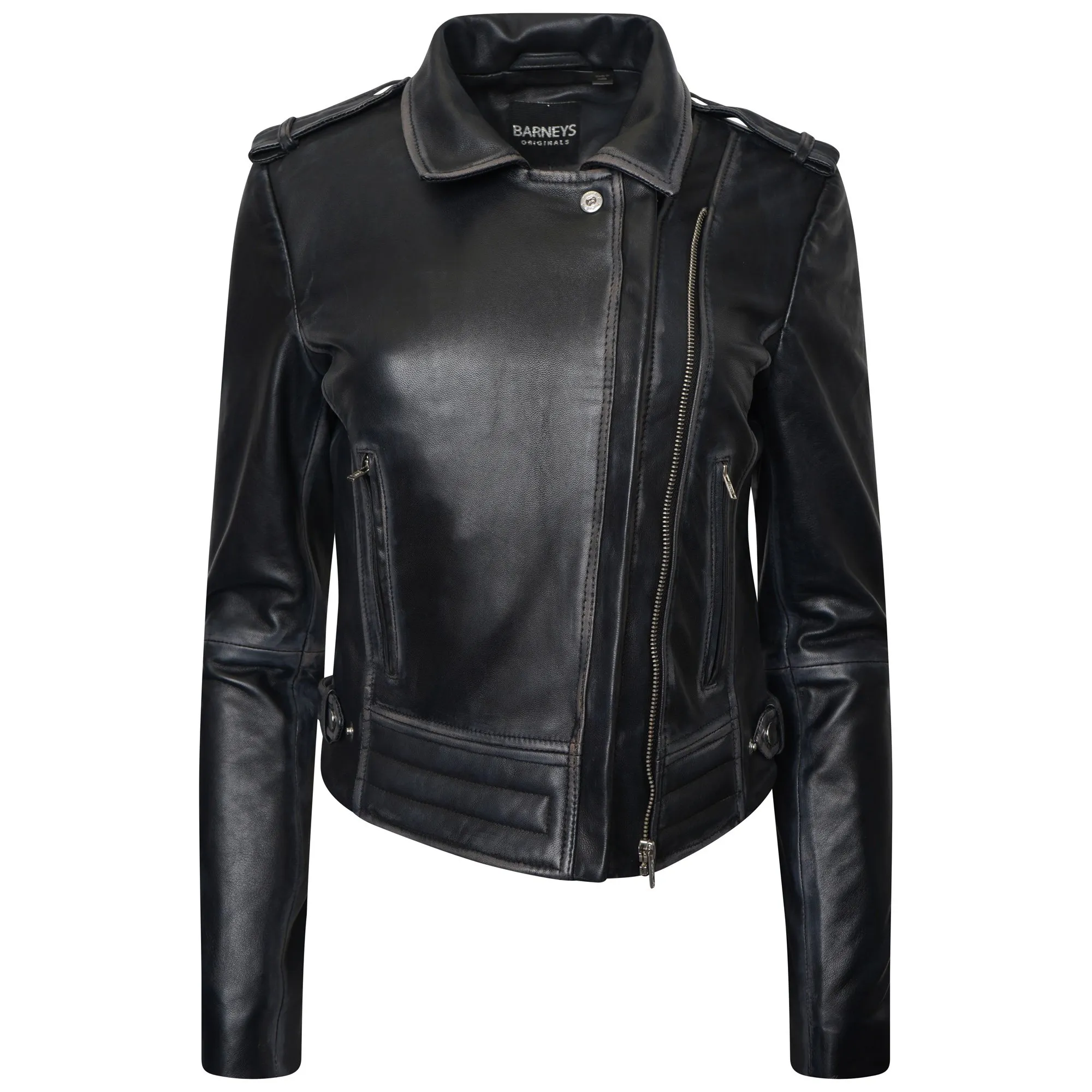 Women's Petite Washed Leather Jacket - The Beppe - Barneys Originals