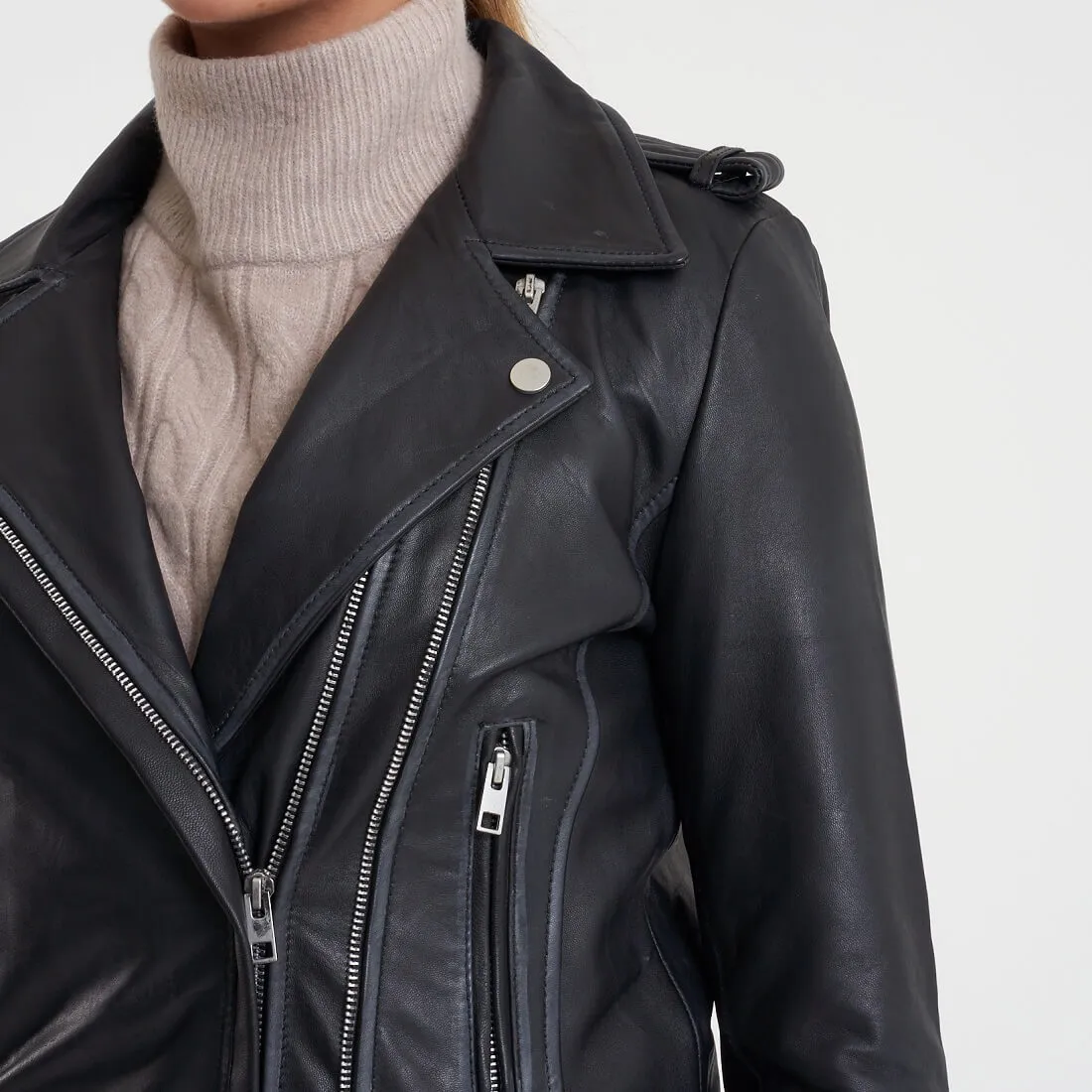 Women's Petite Washed Leather Jacket - The Beppe - Barneys Originals