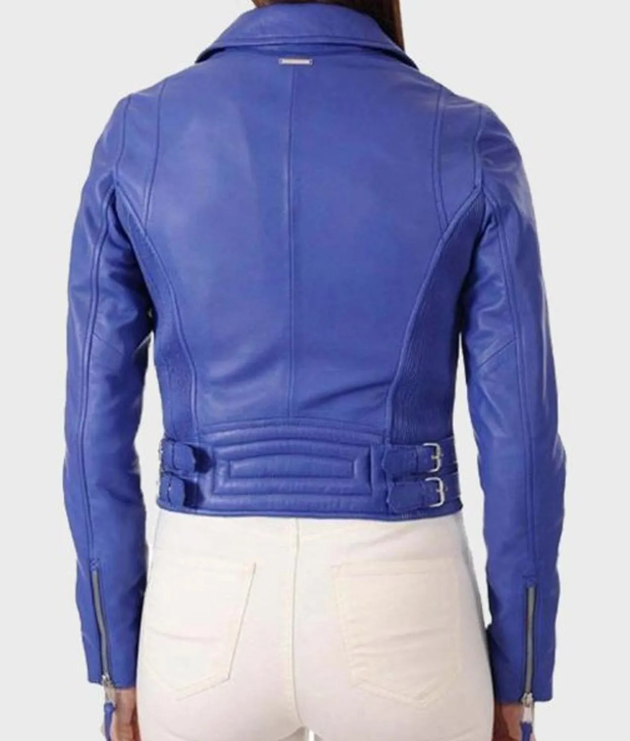 Womens Blue Classic Motorcycle Leather Jacket | Available ON Abbraci