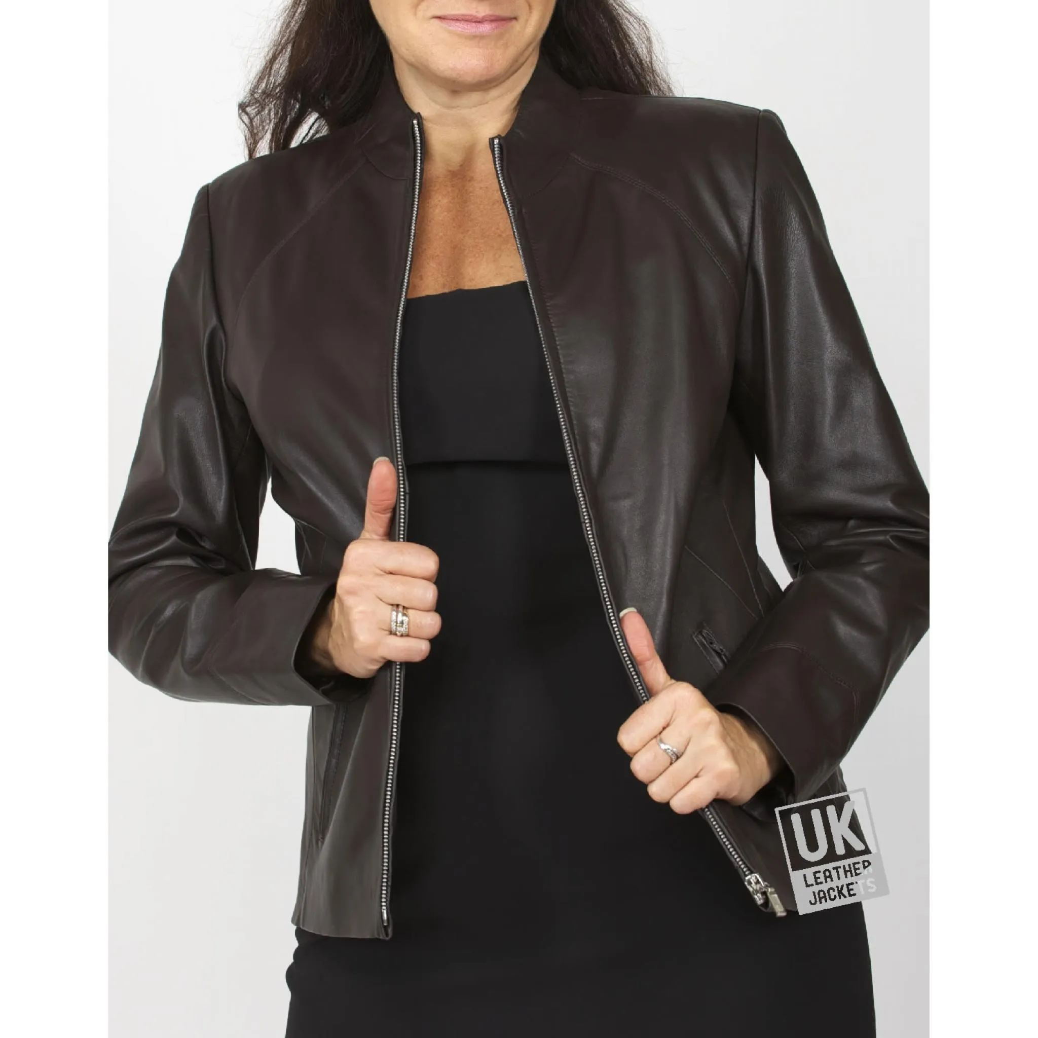 Womens Brown Leather Jacket - Liberty -Plus Size | Free UK Delivery