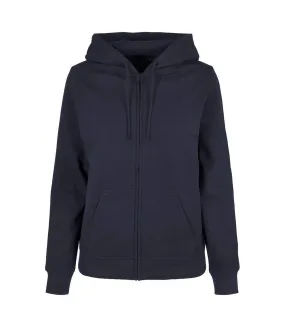 Womens/ladies basic full zip hoodie navy Build Your Brand