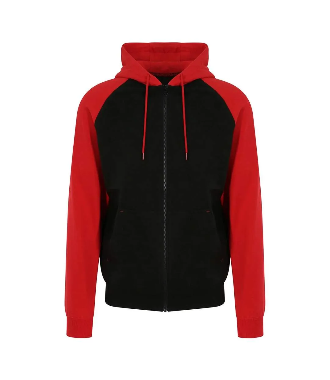 Womens/ladies full zip baseball hoodie jet black/fire red Awdis