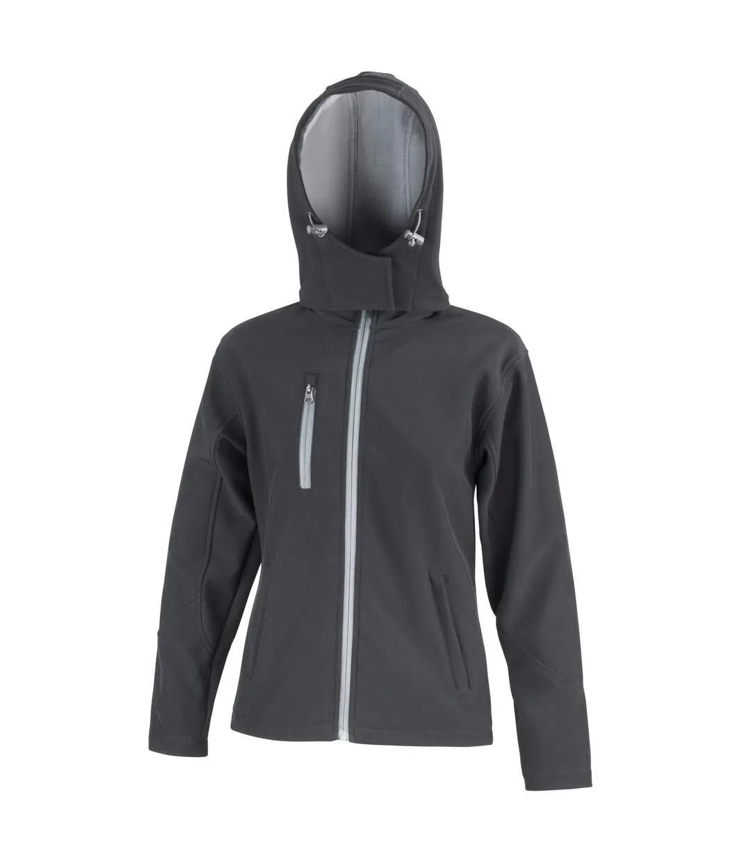 Womens/ladies hooded soft shell jacket black/seal grey Result Core