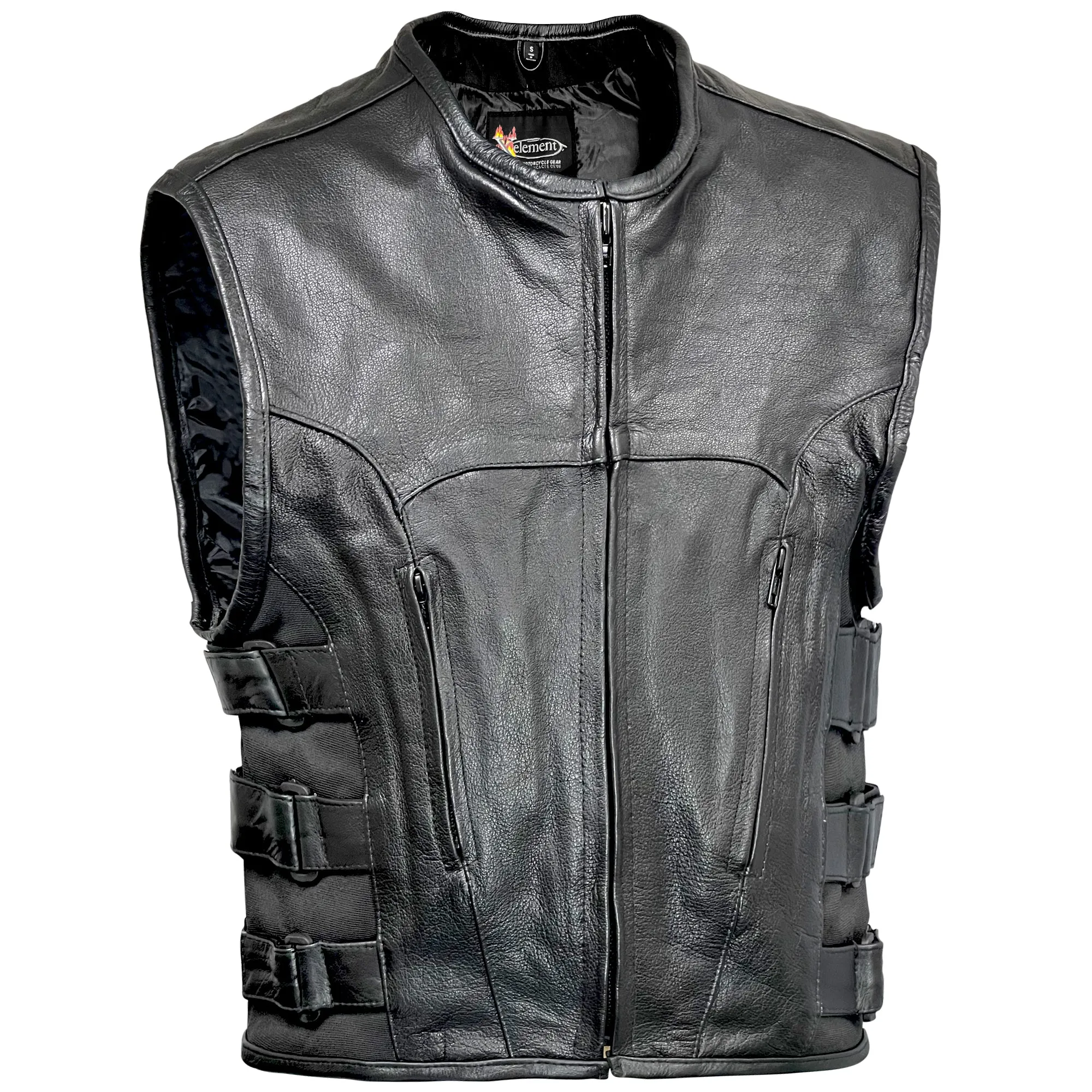 Xelement B95085 Black Leather Motorcycle Vest for Men - Advanced Triple Adjustable Sides Strap