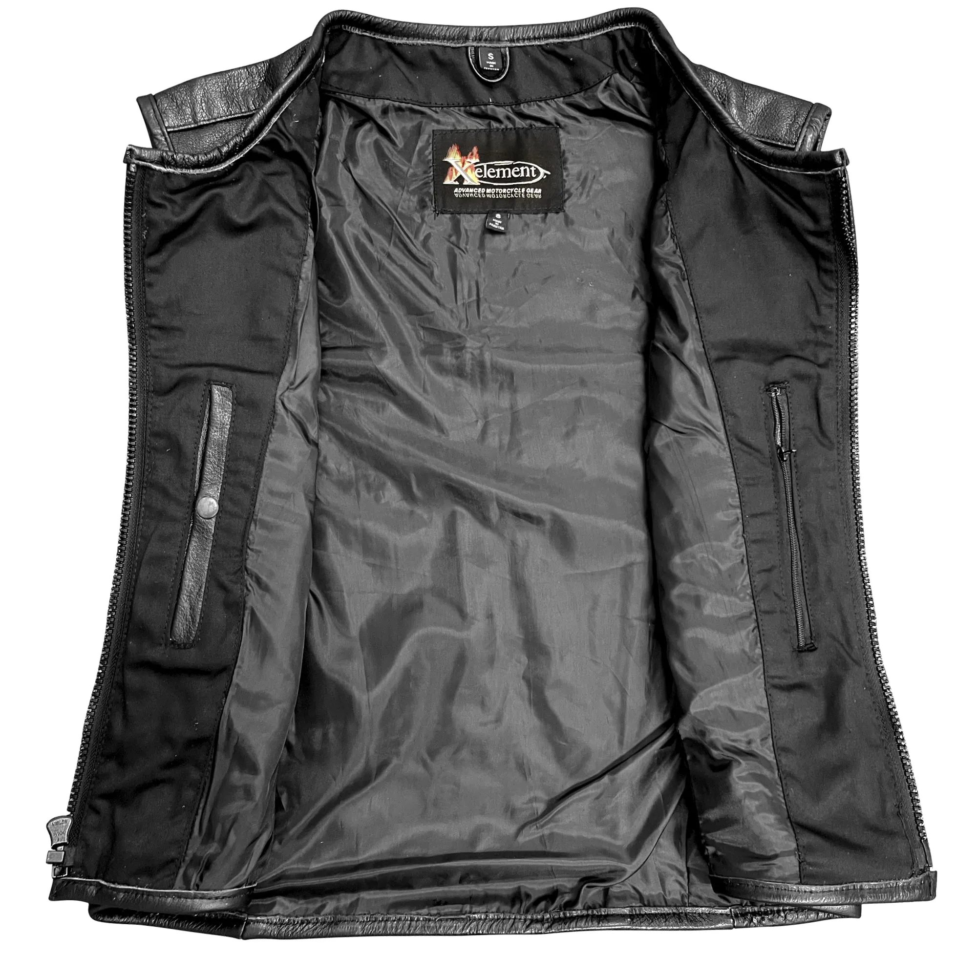 Xelement B95085 Black Leather Motorcycle Vest for Men - Advanced Triple Adjustable Sides Strap