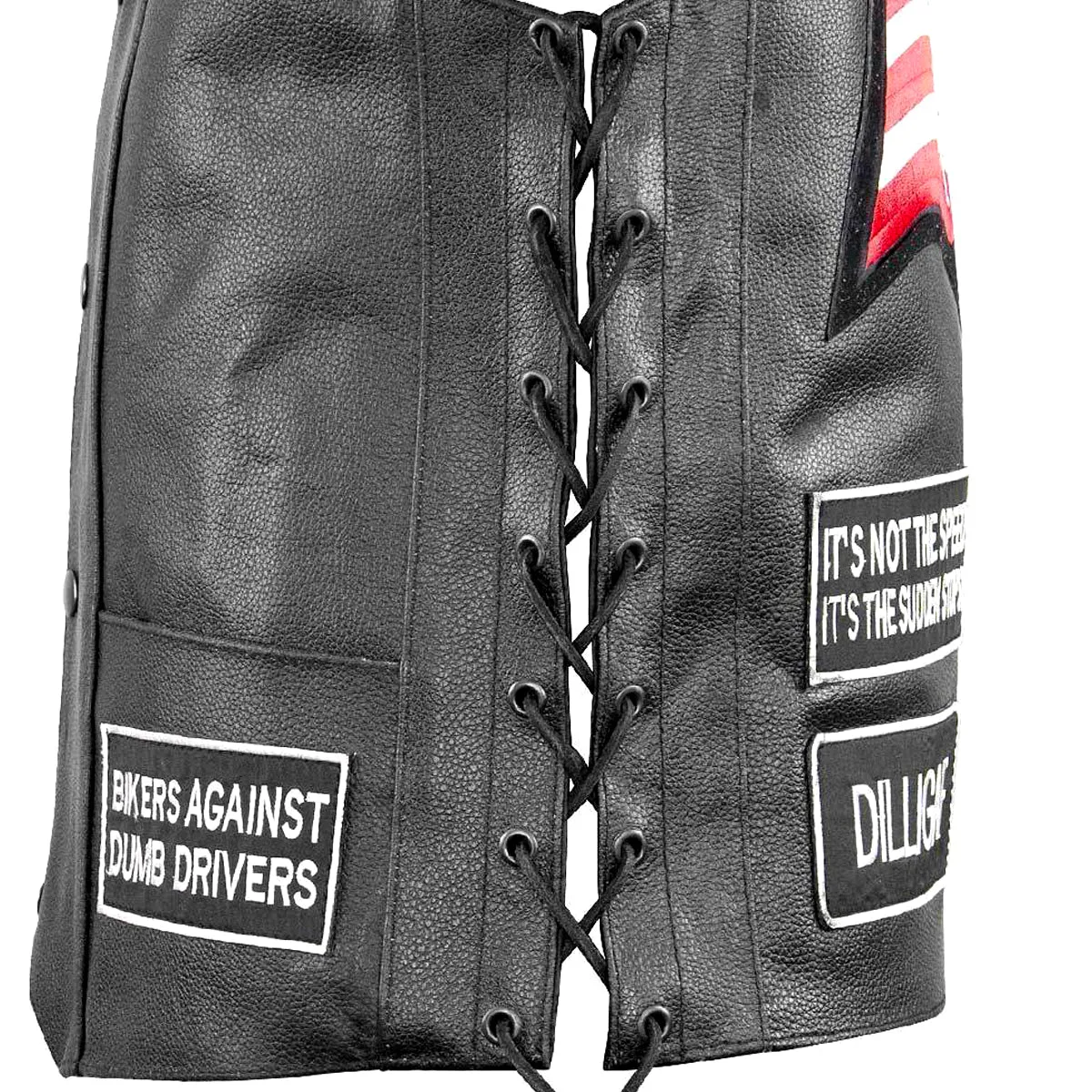 Xelement VP9150 Motorcycle Leather Vest For Men - USA Flag American Eagle - Premium Genuine Biker Club Gilet with Concealed Gun 