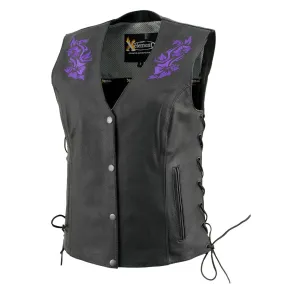 Xelement XS24005 Ladies ‘Gemma’ Black and Purple Leather Vest with Side Lace Adjustment