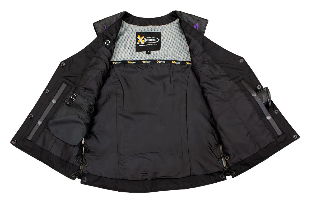 Xelement XS24005 Ladies ‘Gemma’ Black and Purple Leather Vest with Side Lace Adjustment