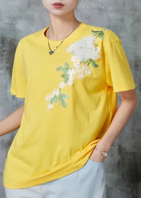 Yellow Floral Cotton Beach Vest Embroideried Summer