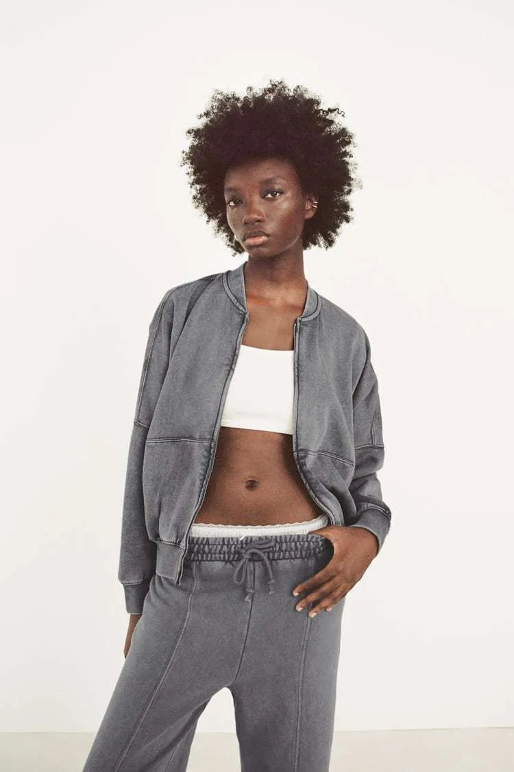 ZARA  |ZIPPERED BOMBER SWEATSHIRT