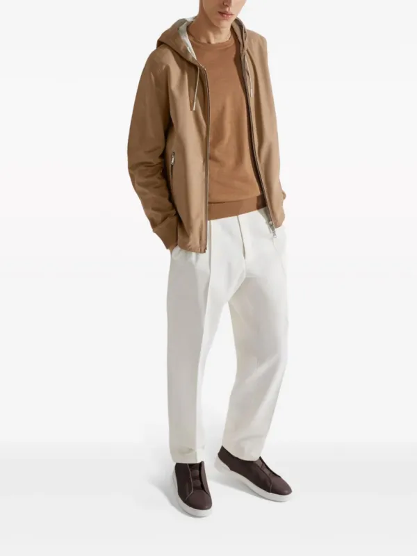 Zegna Hooded Zip-front Leather Jacket Beige | Luxury and style at your fingertips