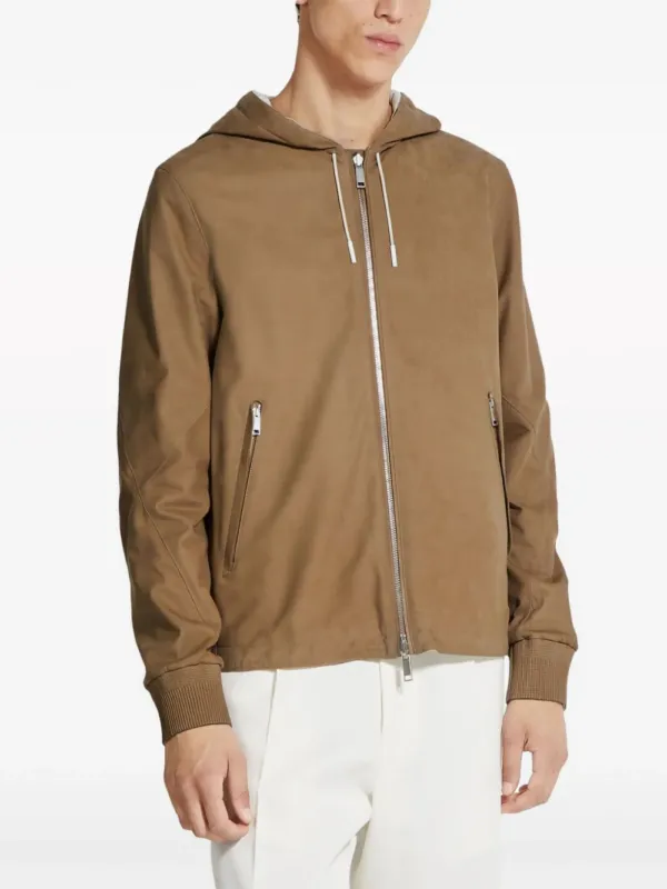 Zegna Hooded Zip-front Leather Jacket Beige | Luxury and style at your fingertips