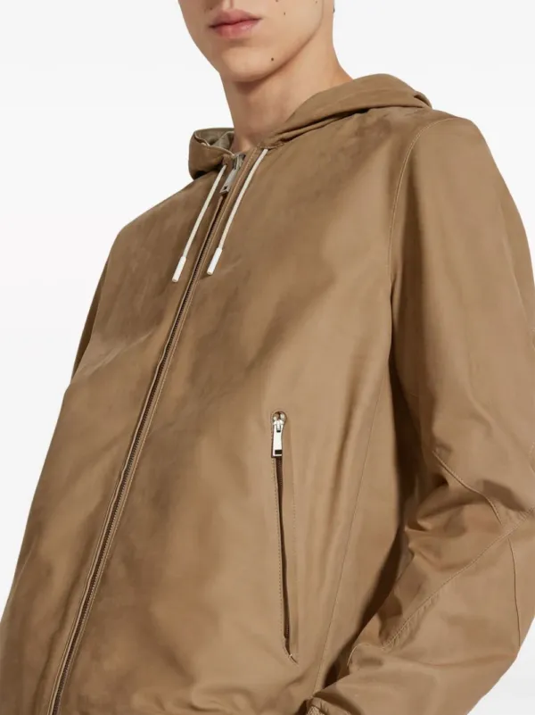 Zegna Hooded Zip-front Leather Jacket Beige | Luxury and style at your fingertips